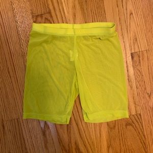 neon semi-sheer mesh shorts